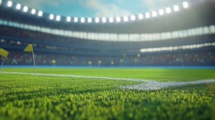 A vibrant soccer field with corner flags, ready for an exciting match.