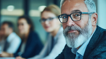 Wall Mural - Confident businessman with a gray beard and glasses.