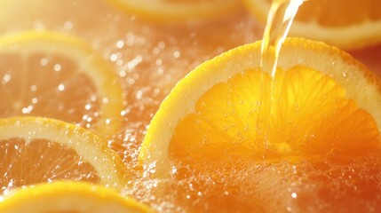 Wall Mural - Fresh oranges and lemon slices being infused in a refreshing drink.