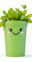 Sticker - A cheerful green pot with a smiling face, filled with vibrant leaves.