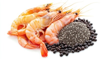 Canvas Print - A collection of shrimp and seeds arranged for culinary presentation.