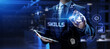 © Murrstock - Skills education and personal development concept. Businessman pressing button on screen.