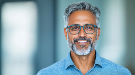 Wall Mural - Smiling man with grey hair wearing glasses.