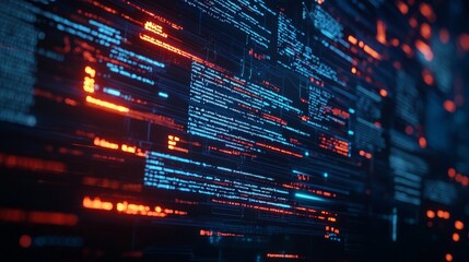 Network with random programming code, internet and software development concept, futuristic technology, digital connectivity, cyberspace (3D render)