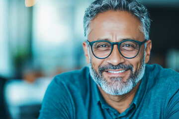 Wall Mural - Smiling mature man with gray hair and beard wearing glasses.