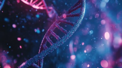 A vibrant visualization of DNA strands in a colorful, abstract representation.