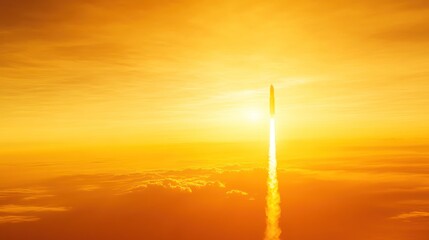 Wall Mural - a rocket ascends into a golden sky, symbolizing exploration and technological advancement.