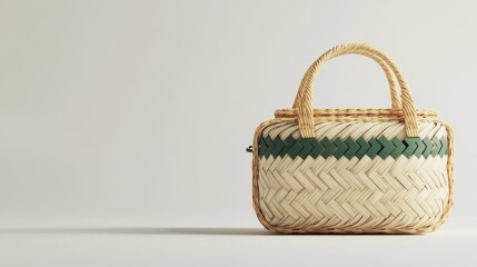 Poster - A stylish woven handbag with a green accent, perfect for casual outings.