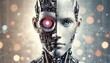 © monkik - A portrait of a humanoid robot. One half shows a smooth, white, human-like face