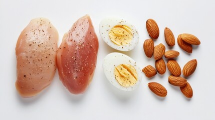 Canvas Print - A selection of protein-rich foods including chicken, boiled eggs, and almonds.