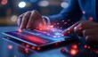© typepng - Data science. Man programming on digital tablet computer using futuristic virtual interface screen. Developing algorithms, digital marketing, and big data analysis.