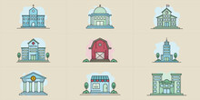 set of building icon logo line art color vector illustration template graphic design. bundle collection of various architecture for business or religious activities or Learning Activities