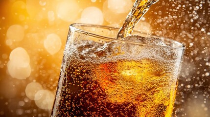 Poster - A refreshing drink being poured into a glass, showcasing bubbles and vibrant colors.