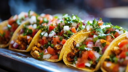 Canvas Print - A close-up of delicious tacos filled with fresh ingredients and garnished with herbs.