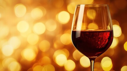 Wall Mural - A glass of red wine against a blurred, warm, golden background.