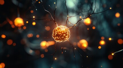 Sticker - A close-up view of a neuron with glowing connections, symbolizing brain activity.