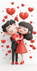 Sticker - A cheerful couple hugs a heart, surrounded by floating hearts, symbolizing love and affection.