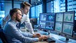 © vectorize - Two young professional workers analysing data on computer screens