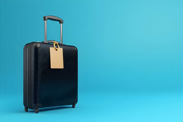 Black Suitcase Travel Luggage on Blue Background