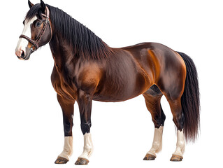 A majestic brown horse with a strong build and flowing mane, showcasing elegance and beauty in a stock photo setting.