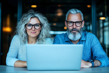 Wall Mural - A couple works together on a laptop.