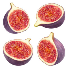 Wall Mural - isolated fig set. collection of fig halves at different angles on transparent background.