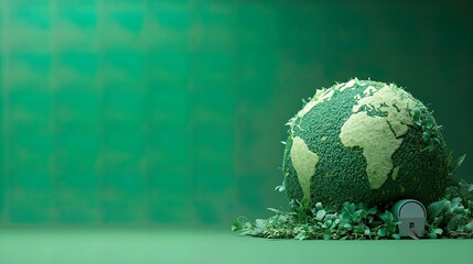 Embrace Eco-Friendliness: Vibrant Globe Covered in Green Plants - Perfect Poster for Sports Interiors Promoting Renewable Energy and Sustainability!