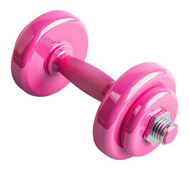 A bright pink dumbbell stands out against a transparent background, emphasizing fitness and health in a vibrant