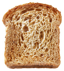 A golden-brown slice of bread, showcasing its airy texture, ideal for sandwiches or breakfast.