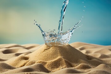 Isolated Playful Water Splash Over Sandy Background