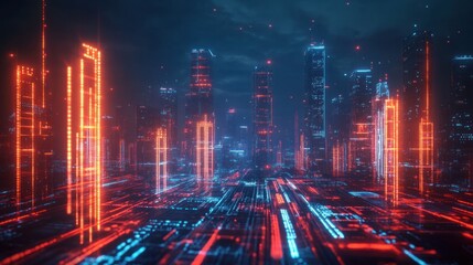 Wall Mural - A futuristic city where blockchain technology is integrated into the infrastructure, powering everything from energy grids to financial systems, ensuring efficiency and security in all operations.