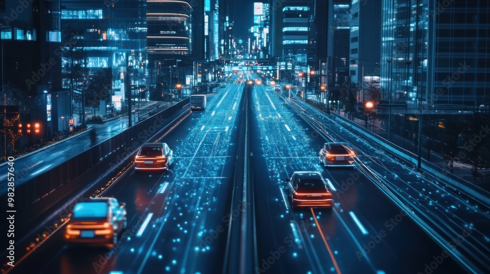 A futuristic city with smart traffic lights that adjust in real-time to ...