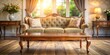© VisualVault - Blurred vintage living room with classic sofa and wooden table, perfect for house product advertisements
