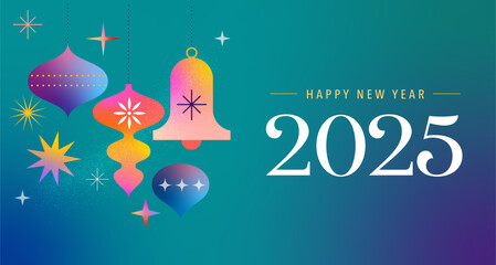 Wall Mural - Happy New Year 2025, New Year background, banner, poster design. Modern vibrant illustration, concept design with Christmas decorations 