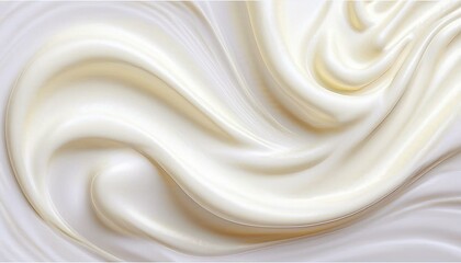 Close-up of white natural creamy vanilla yogurt. Top view. White texture of whipped cream, buttercream, and cosmetic cream. Close-up of vanilla yogurt.