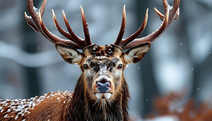 Majestic Red Deer Stags in Winter Landscape