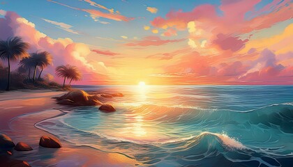 Wall Mural - sunset over the ocean