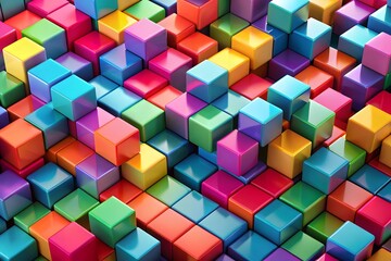 Colorful cubes as abstract 3d geometry background illustration.  Retro Cube Abstract Background Pattern
