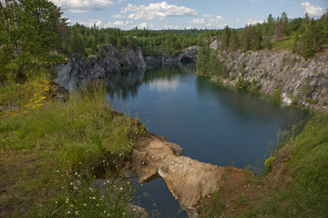 Poster - Russia Karelia Ruskeala landscape on a sunny summer day