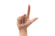 © Nikolay - Woman hand show finger number one isolated on a white background.
