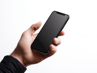 Hand Holding Black Smartphone with Blank Screen