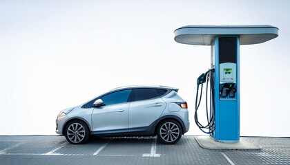 electric car charging station at the gas station white backgraund 