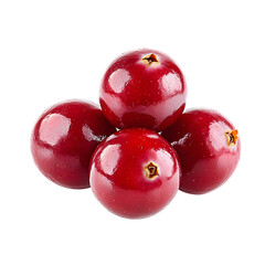 Four Shiny Red Cranberries Isolated on a Transparent Background, PNG