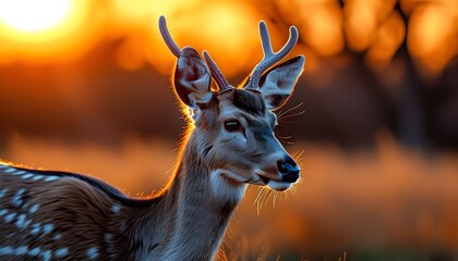 Wall Mural - Majestic Pampas deer illuminated by the warm glow of sunset