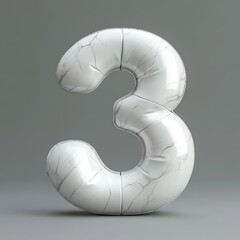 3D number 3 with airbag texture realistic modern design, soft lighting, grey background. 