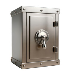 Closed metal safe with a combination lock is providing security for valuables