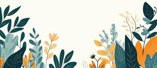 Wall Mural - Minimalist flat botanical design featuring a balanced color palette