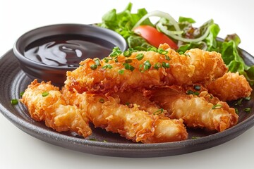 Wall Mural - Japanese sweet potato tempura with dipping sauce