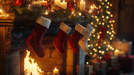 Canvas Print - Christmas decoration: decorated fireplace