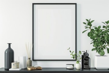 Wall Mural - Mockup black poster frame and accessories decor in cozy white interior background